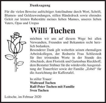 Traueranzeige von Willi Tuchen  von Magdeburger Volksstimme