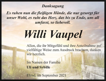 Traueranzeige von Willi Vaupel  von Magdeburger Volksstimme