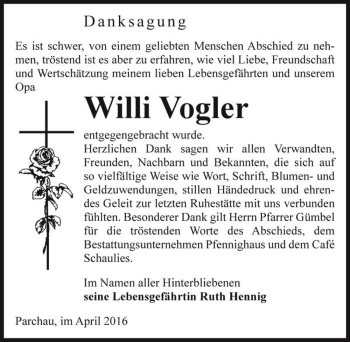 Traueranzeige von Willi Vogler  von Magdeburger Volksstimme