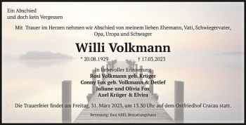Traueranzeige von Willi Volkmann  von Magdeburger Volksstimme