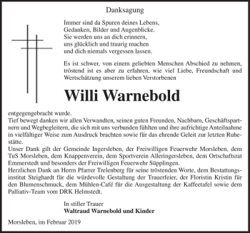 Traueranzeige von Willi Warnebold  von Magdeburger Volksstimme