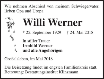 Traueranzeige von Willi Werner  von Magdeburger Volksstimme