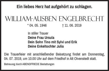 Traueranzeige von William-Ausben Engelbrecht  von Magdeburger Volksstimme