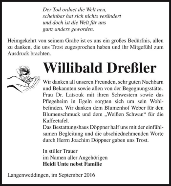 Traueranzeige von Willibald Dreßler  von Magdeburger Volksstimme