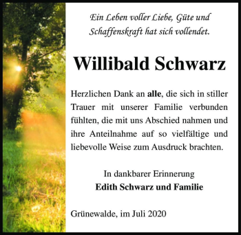 Traueranzeige von Willibald Schwarz  von Magdeburger Volksstimme