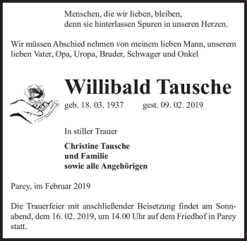 Traueranzeige von Willibald Tausche  von Magdeburger Volksstimme