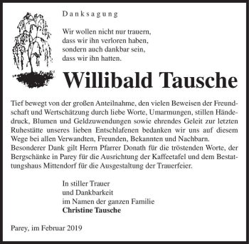 Traueranzeige von Willibald Tausche  von Magdeburger Volksstimme
