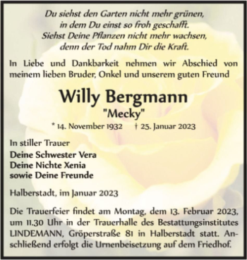 Traueranzeige von Willy 
