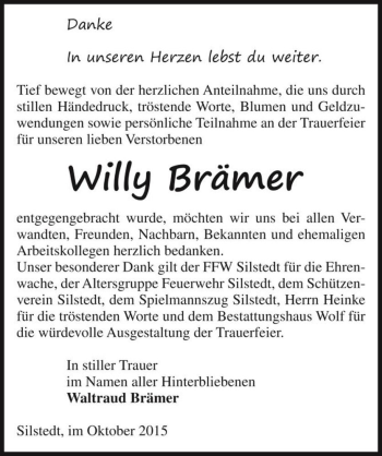 Traueranzeige von Willy Brämer  von Magdeburger Volksstimme