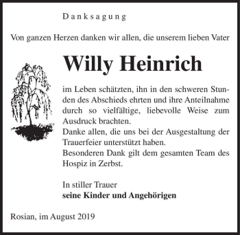 Traueranzeige von Willy Heinrich  von Magdeburger Volksstimme