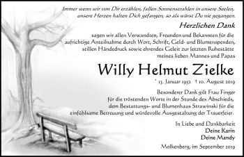 Traueranzeige von Willy Helmut Zielke  von Magdeburger Volksstimme