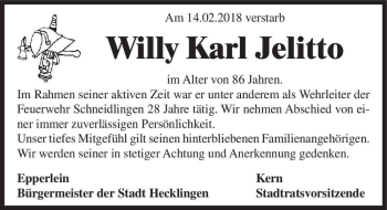 Traueranzeige von Willy Karl Jelitto  von Magdeburger Volksstimme