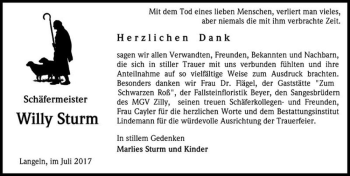 Traueranzeige von Willy Sturm  von Magdeburger Volksstimme