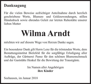 Traueranzeige von Wilma Arndt  von Magdeburger Volksstimme