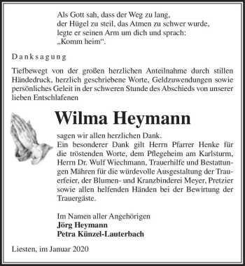 Traueranzeige von Wilma Heymann  von Magdeburger Volksstimme