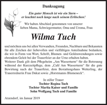 Traueranzeige von Wilma Tuch  von Magdeburger Volksstimme