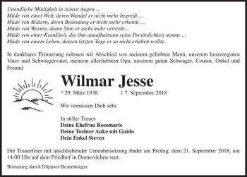 Traueranzeige von Wilmar Jesse  von Magdeburger Volksstimme