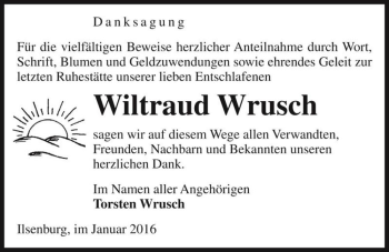 Traueranzeige von Wiltraud Wrusch  von Magdeburger Volksstimme