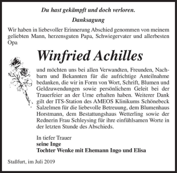 Traueranzeige von Winfried Achilles  von Magdeburger Volksstimme