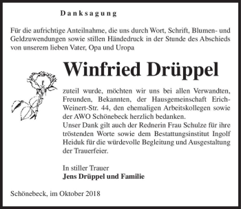 Traueranzeige von Winfried Drüppel  von Magdeburger Volksstimme