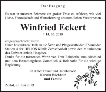 Traueranzeige von Winfried Eckert  von Magdeburger Volksstimme