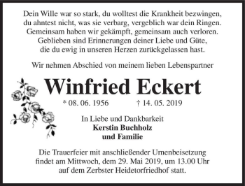 Traueranzeige von Winfried Eckert  von Magdeburger Volksstimme
