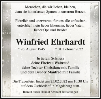 Traueranzeige von Winfried Ehrhardt  von Magdeburger Volksstimme