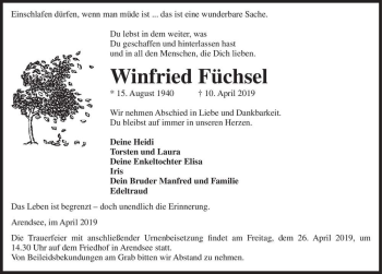 Traueranzeige von Winfried Füchsel  von Magdeburger Volksstimme