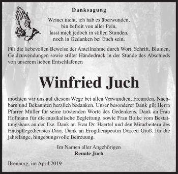 Traueranzeige von Winfried Juch  von Magdeburger Volksstimme