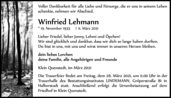 Traueranzeige von Winfried Lehmann  von Magdeburger Volksstimme