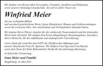 Traueranzeige von Winfried Meier  von Magdeburger Volksstimme