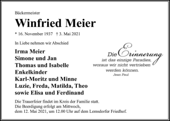 Traueranzeige von Winfried Meier  von Magdeburger Volksstimme