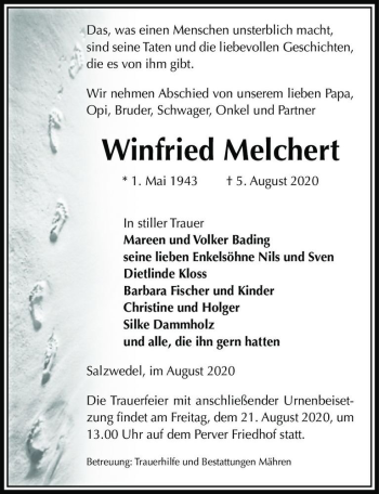 Traueranzeige von Winfried Melchert  von Magdeburger Volksstimme