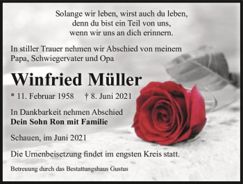 Traueranzeige von Winfried Müller  von Magdeburger Volksstimme