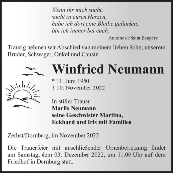 Traueranzeige von Winfried Neumann  von Magdeburger Volksstimme