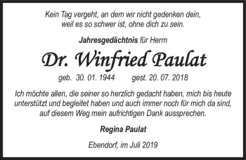 Traueranzeige von Winfried Paulat  von Magdeburger Volksstimme