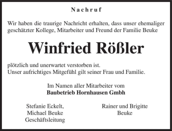 Traueranzeige von Winfried Rößler  von Magdeburger Volksstimme