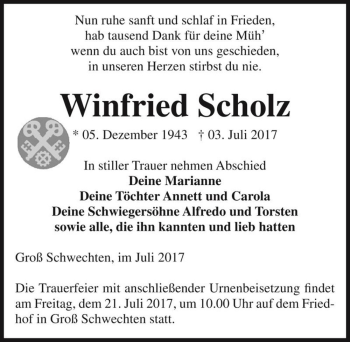 Traueranzeige von Winfried Scholz  von Magdeburger Volksstimme