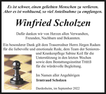 Traueranzeige von Winfried Scholzen  von Magdeburger Volksstimme