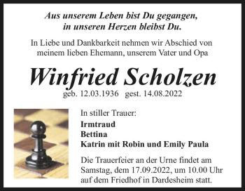 Traueranzeige von Winfried Scholzen  von Magdeburger Volksstimme