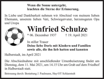 Traueranzeige von Winfried Schulze  von Magdeburger Volksstimme