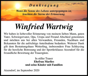 Traueranzeige von Winfried Wartwig  von Magdeburger Volksstimme