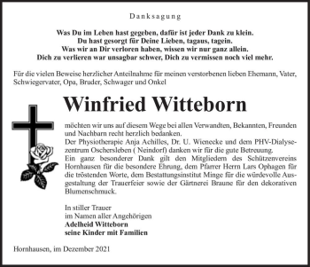 Traueranzeige von Winfried Witteborn  von Magdeburger Volksstimme