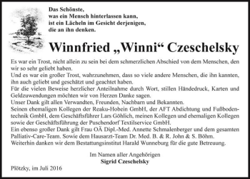 Traueranzeige von Winnfried 