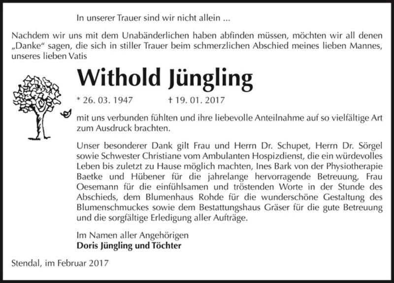  Traueranzeige für Withold Jüngling  vom 23.02.2017 aus Magdeburger Volksstimme