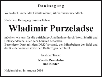 Traueranzeige von Wladimir Purzeladse  von Magdeburger Volksstimme