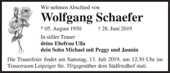 Traueranzeige von Woflgang Schaefer  von Magdeburger Volksstimme