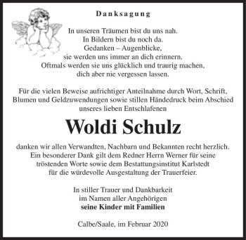 Traueranzeige von Woldi Schulz  von Magdeburger Volksstimme