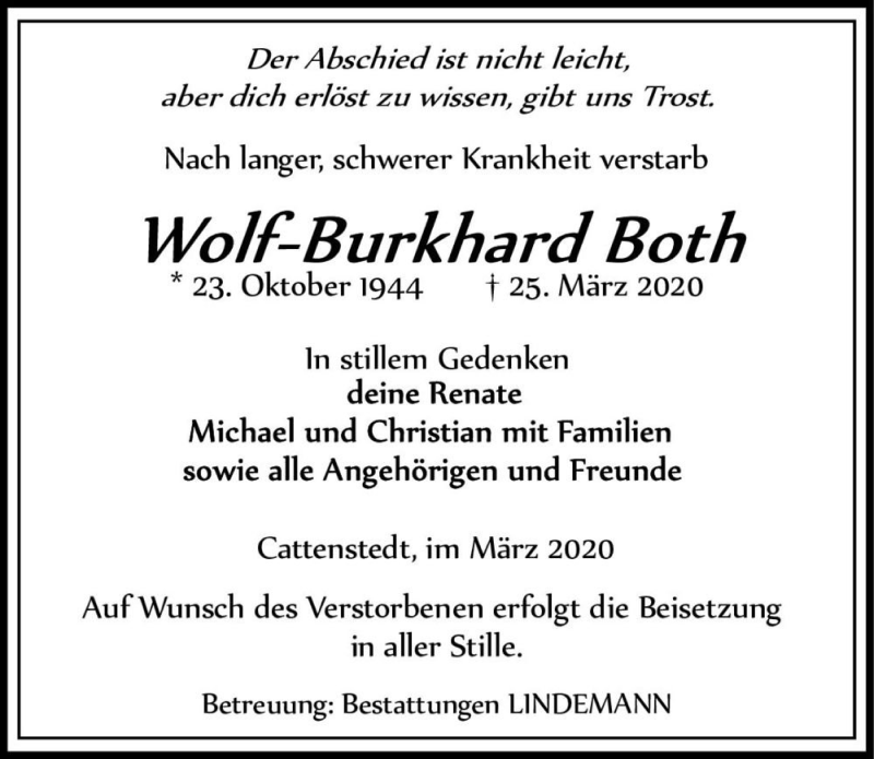  Traueranzeige für Wolf-Burkhard Both  vom 28.03.2020 aus Magdeburger Volksstimme