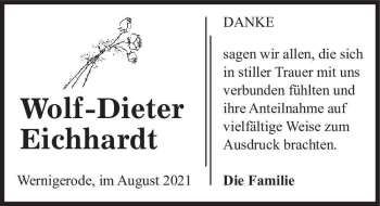 Traueranzeige von Wolf-Dieter Eichhardt  von Magdeburger Volksstimme